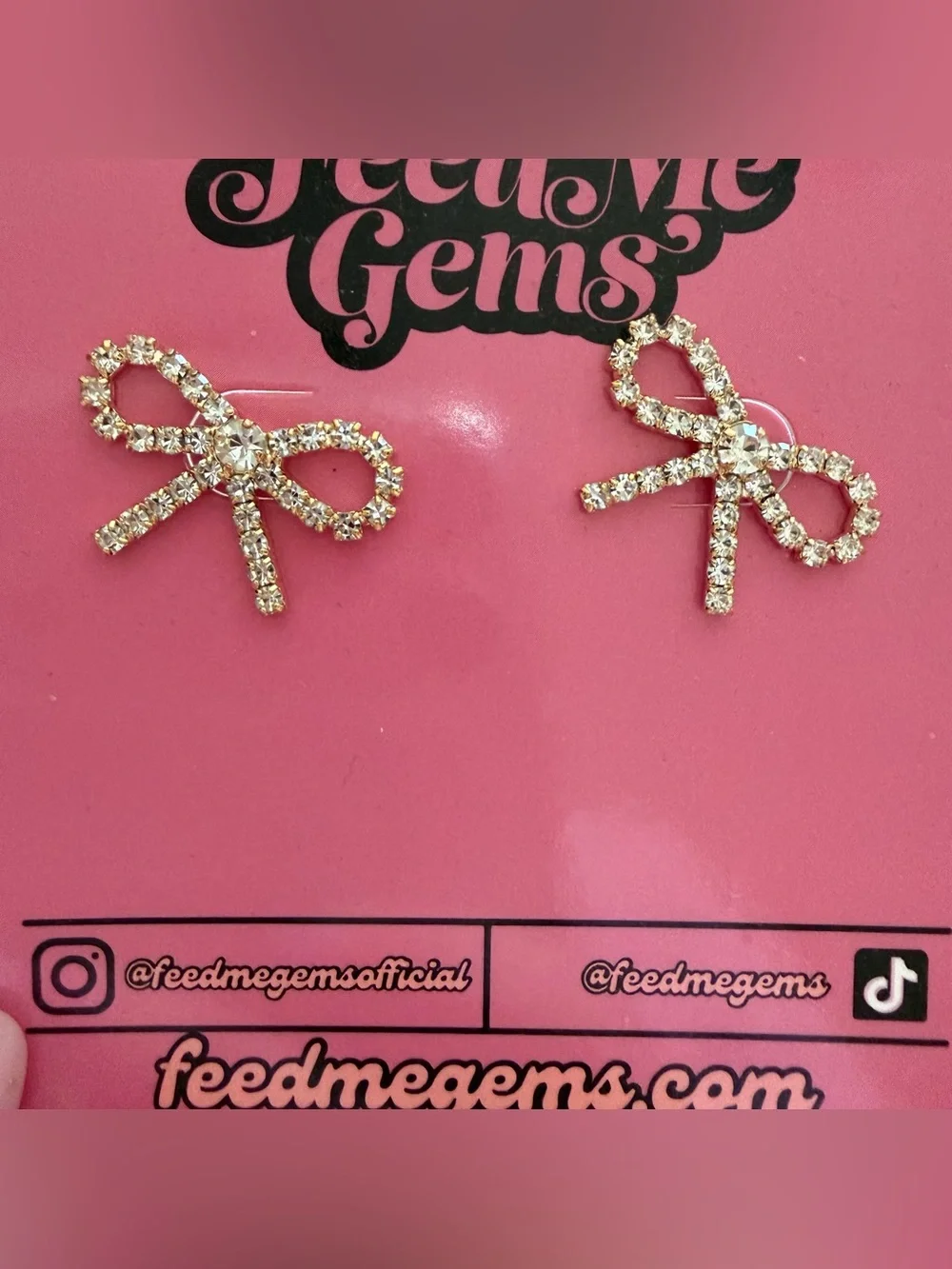 Feed Me Gems Crystal Bow Stud Earrings - Clear Rhinestone Bows
